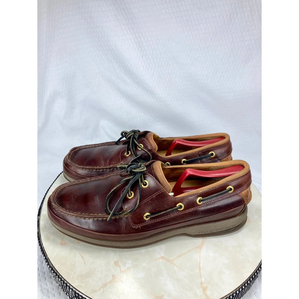 Sperry Gold Cup ASV Amaretto Boat Shoes Mens 10 Brown Leather 2-Eye Deck Loafers
